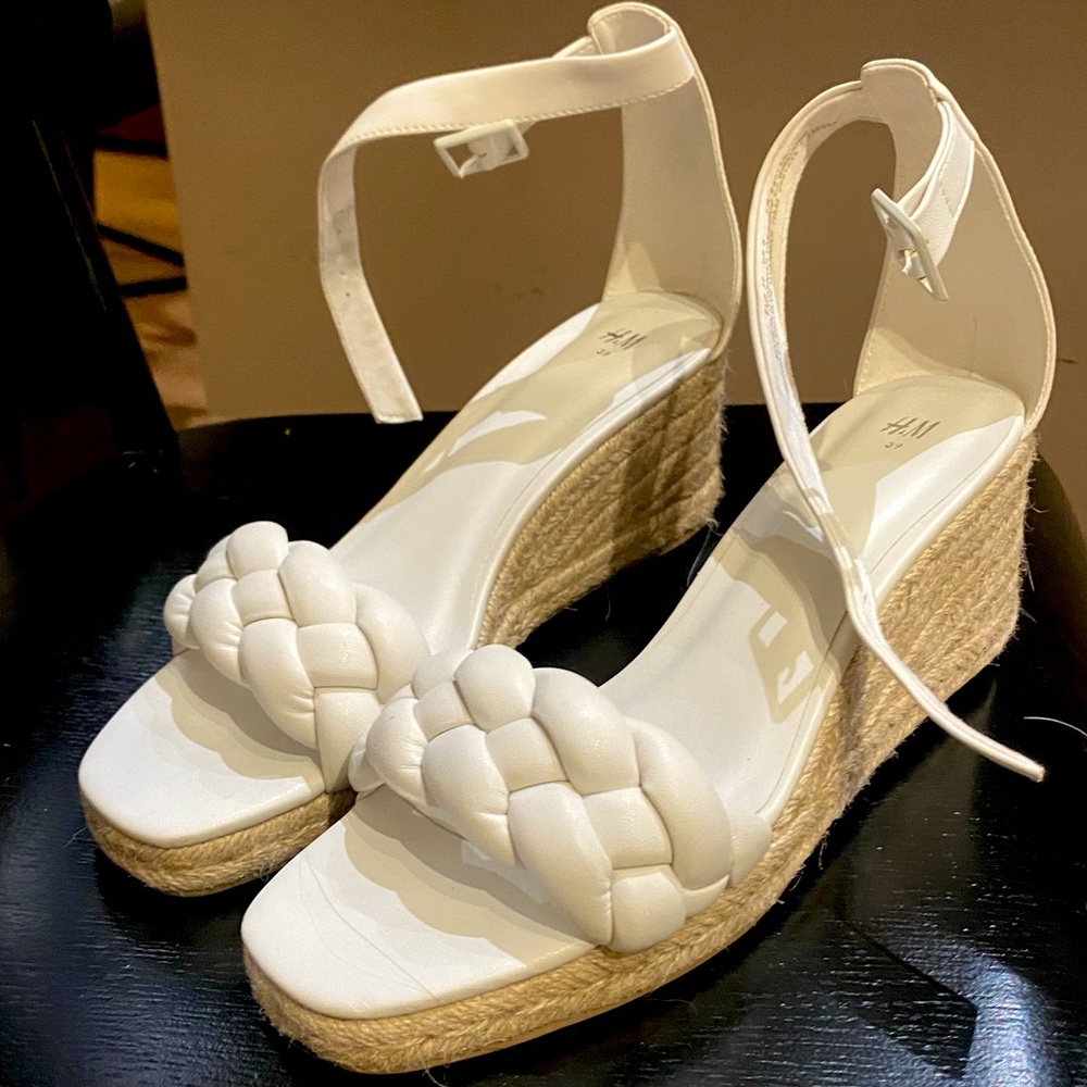 H&M Espadrille Wedges White and Tan Size 39